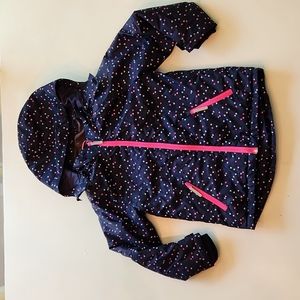 H&M navy blue pink heart print warm hooded jacket 7-8